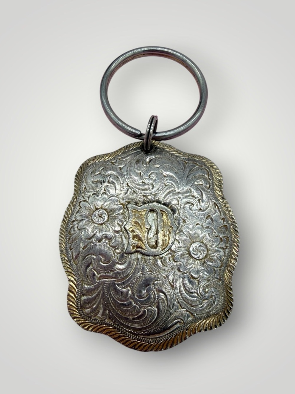 Montana Silversmiths Sterling Silver Vintage “D” Keychain- Two-Tone- Engraved